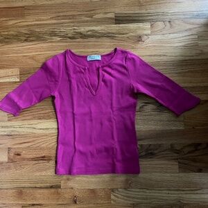 Vintage Juicy Couture dk pink 100% cotton cropped v-neck women’s M/w/flaw/.USA!